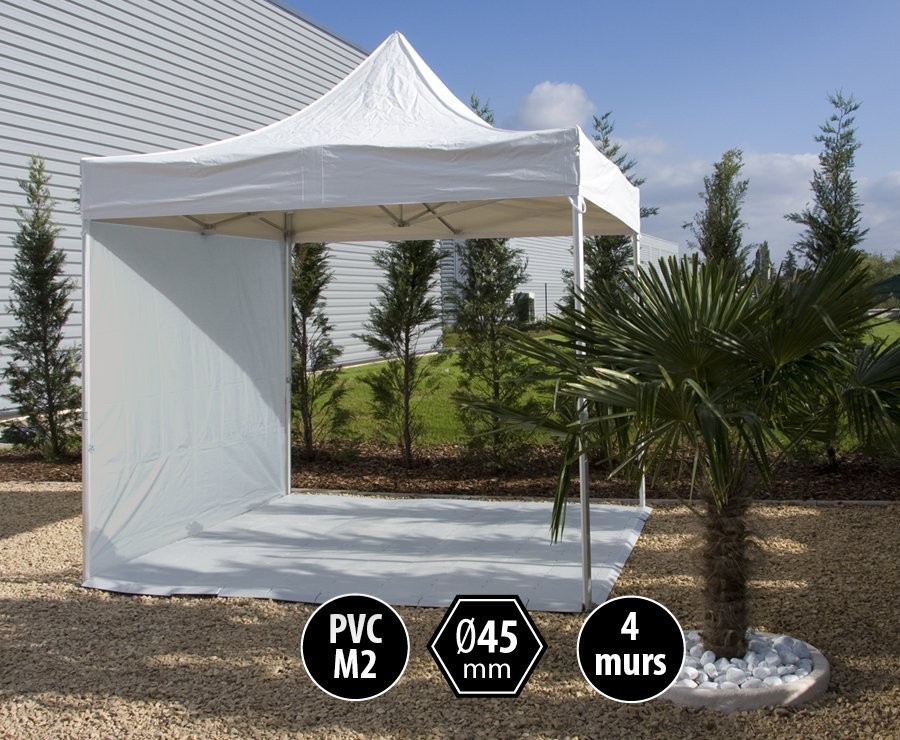 Tente pliante alu 3x3 blanc PRO+ 45 + 4 murs