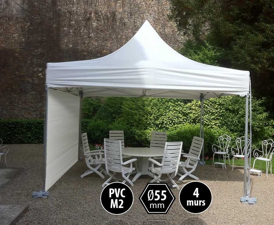 Tente pliante PRO+ 55 aluminium 4x4 blanc, toit PVC norme M2 + 4 murs d'entourage