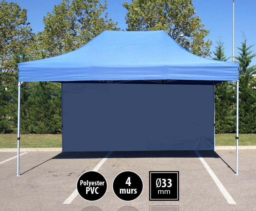 Tente pliante 3x4,5m bleu SEMI-PRO + sac de transport + 4 murs