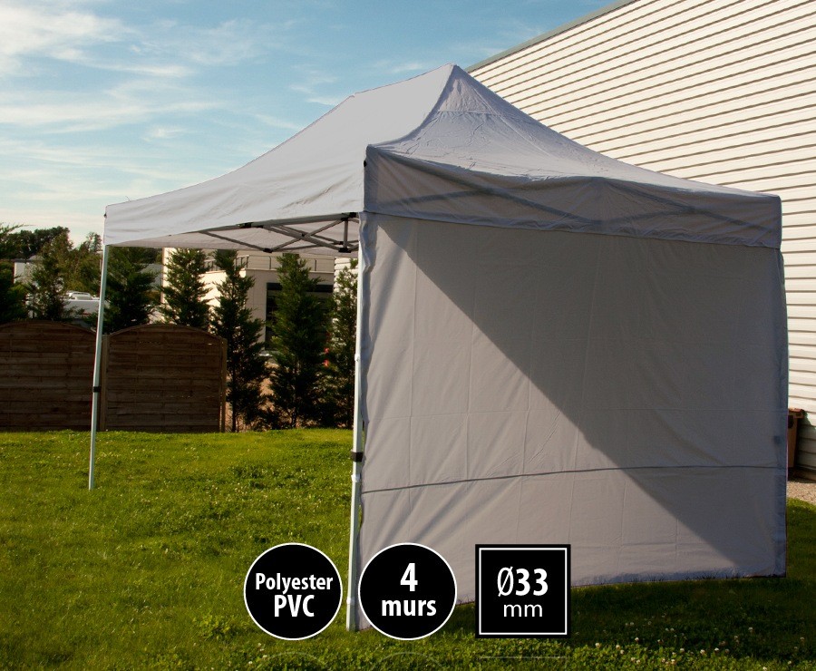 Tente pliante 3x4,5m gris SEMI-PRO + sac de transport + 4 murs