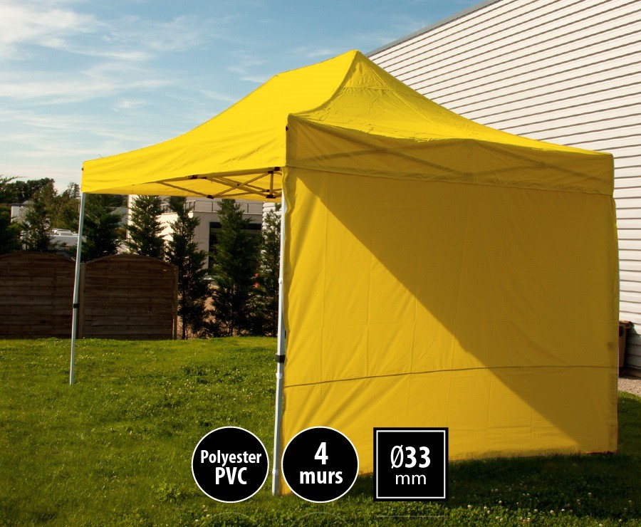 Tente pliante 3x4,5m jaune SEMI-PRO + sac de transport + 4 murs