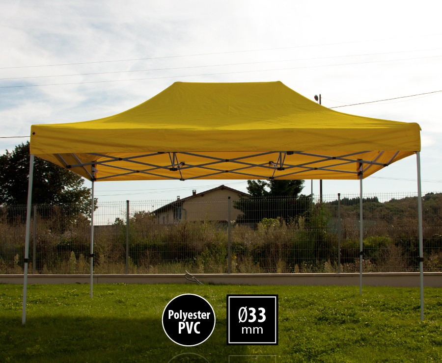 Tonnelle pliante acier 3x4,5m jaune gamme SEMI-PRO, toit 300gr/m2