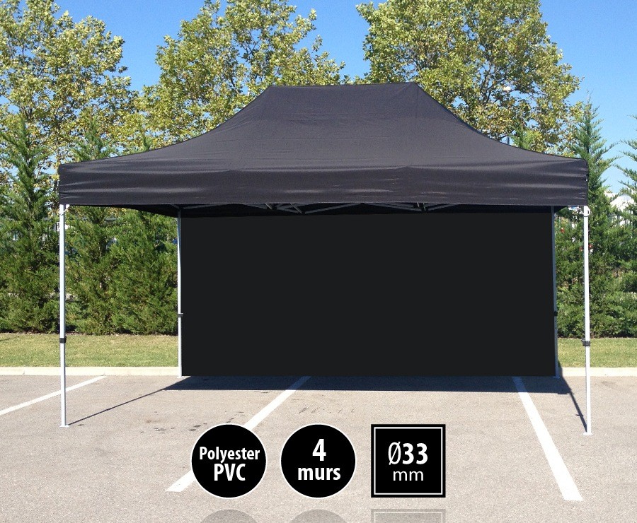 Tente pliante 3x4,5m noir SEMI-PRO + sac de transport + 4 murs