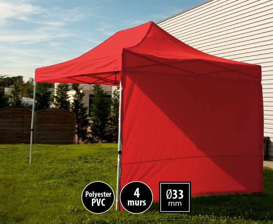 Tente pliante 3x4,5m rouge SEMI-PRO + sac de transport + 4 murs