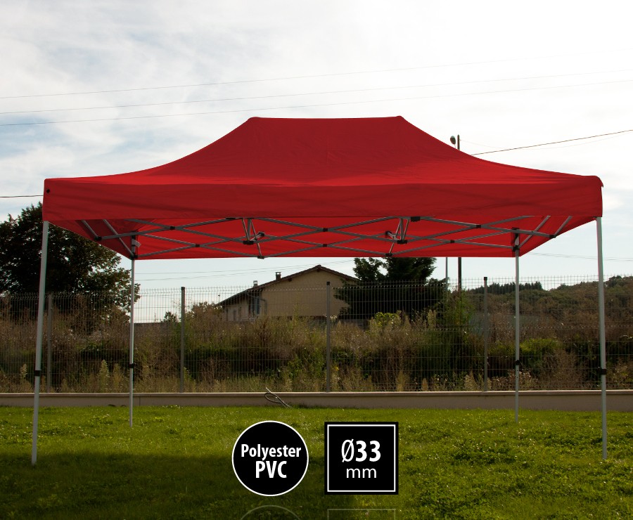 Tonnelle pliante acier 3x4,5m rouge gamme SEMI-PRO, toit 300gr/m2