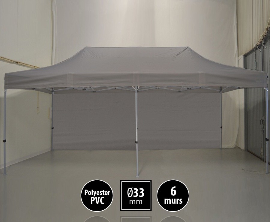 Tente pliante SEMI-PRO 3mx6m grise + sac de transport + 6 murs