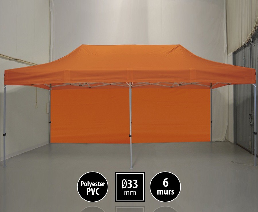 Tente pliante SEMI-PRO 3mx6m orange + sac de transport + 6 murs