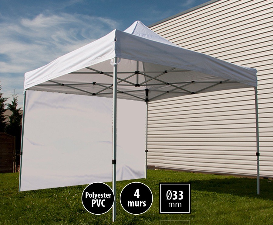 Tente pliante acier SEMI-PRO 3mx3m Blanche + sac de transport + 4 murs