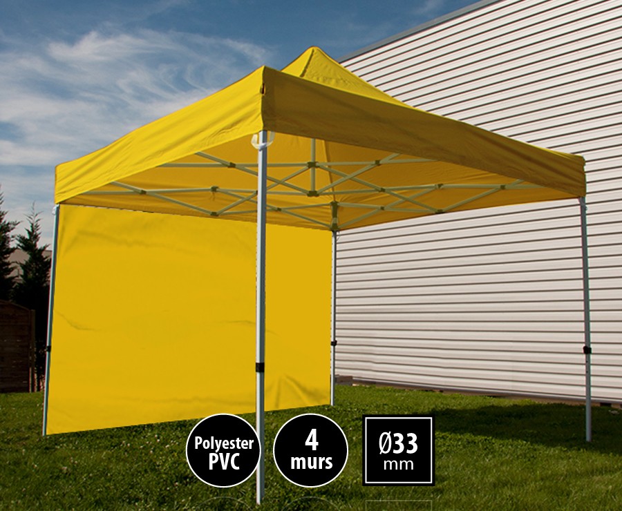 Tente pliante acier SEMI-PRO 3mx3m jaune + sac de transport + 4 murs