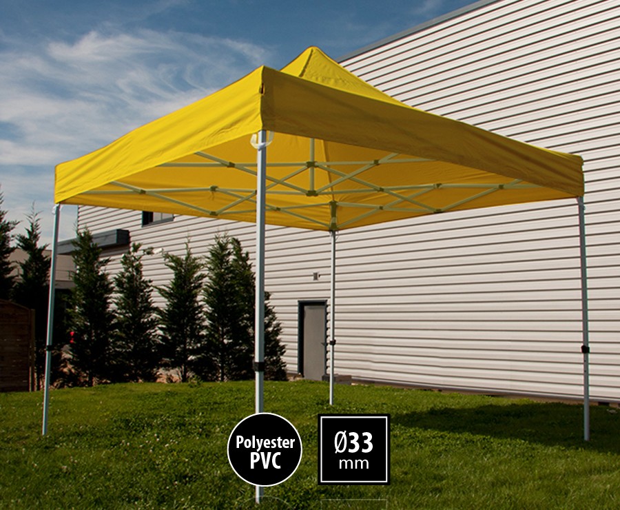 Tente pliante acier 3x3m jaune gamme SEMI-PRO, toit polyester pelliculé PVC 300gr/m2