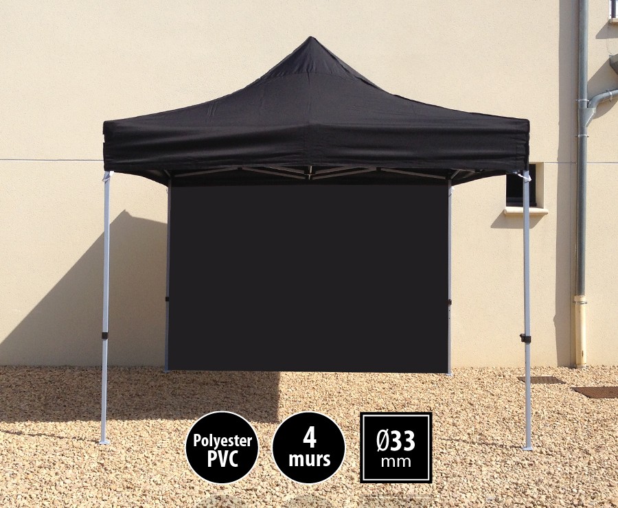 Tente pliante acier SEMI-PRO 3mx3m noire + sac de transport + 4 murs