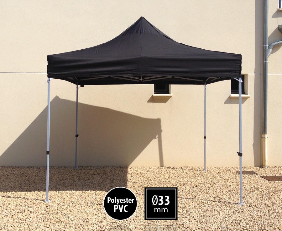 Tente pliante acier 3x3m noir gamme SEMI-PRO, toit polyester pelliculé PVC 300gr/m2