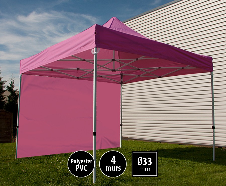 Tente pliante acier SEMI-PRO 3mx3m rose + sac de transport + 4 murs