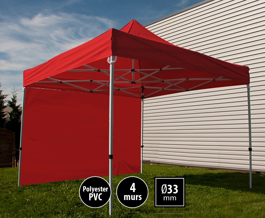 Tente pliante acier SEMI-PRO 3mx3m rouge + sac de transport + 4 murs