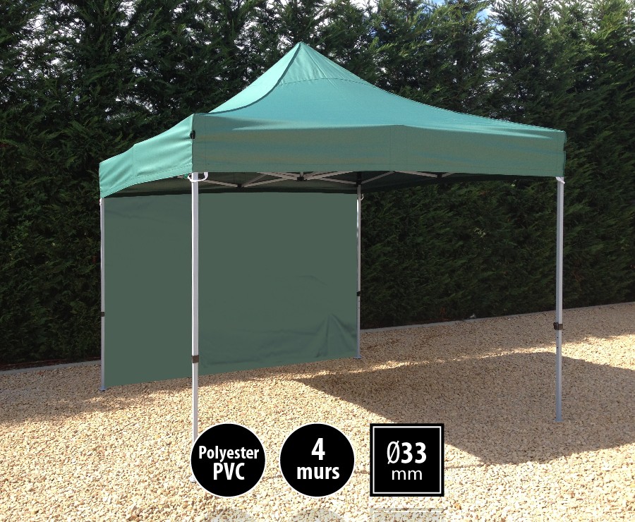 Tente pliante acier SEMI-PRO 3mx3m vert + sac de transport + 4 murs