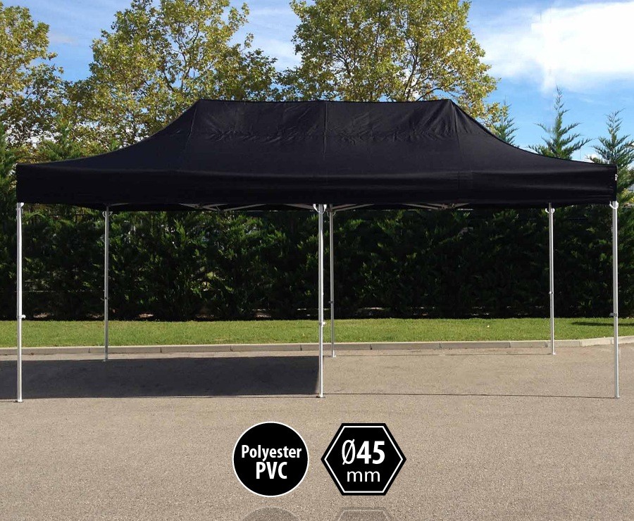 Tente pliante aluminium 3x6m noir gamme PRO 45 sans murs