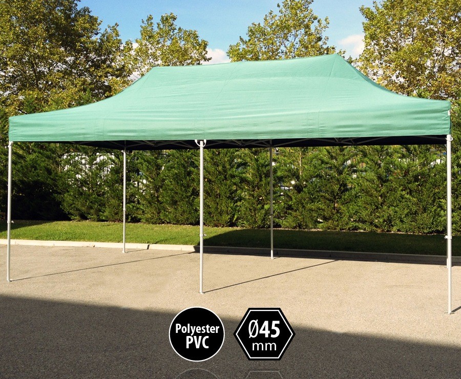 Tente pliante aluminium 3x6m vert gamme PRO 45 sans murs