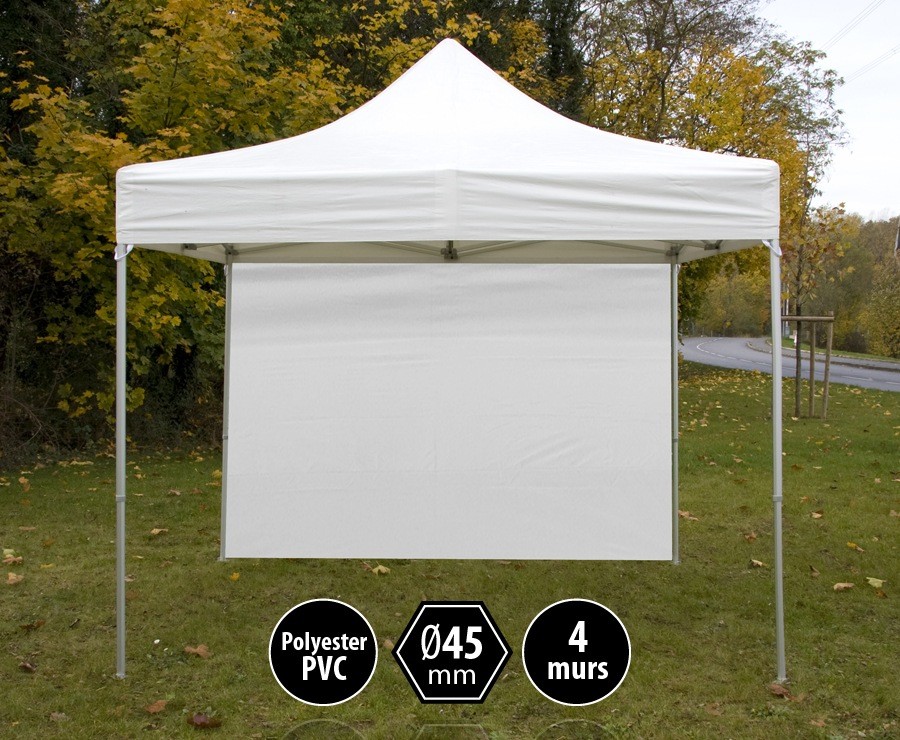 Tonnelle Pliante 3x3m 160 G/m2 Blanche + 4 Parois + Kit De Lestage