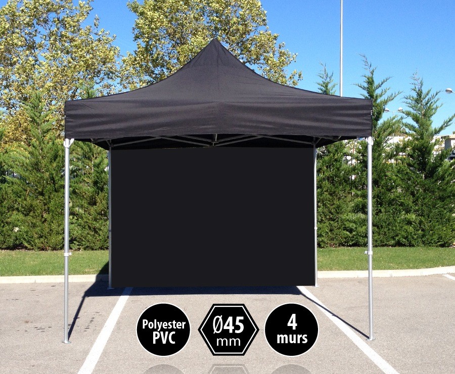 Tente pliante alu PRO 45 noir 3x3m + 4 murs