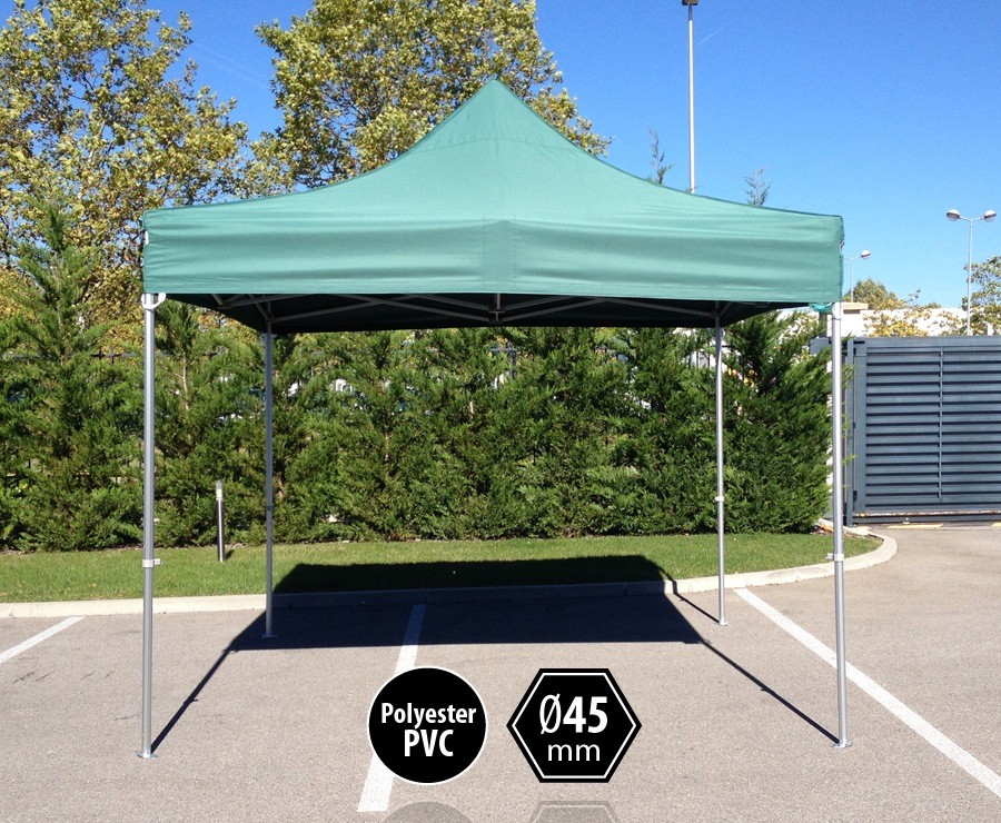 Tente pliante aluminium 3x3m vert gamme professionnelle PRO 45