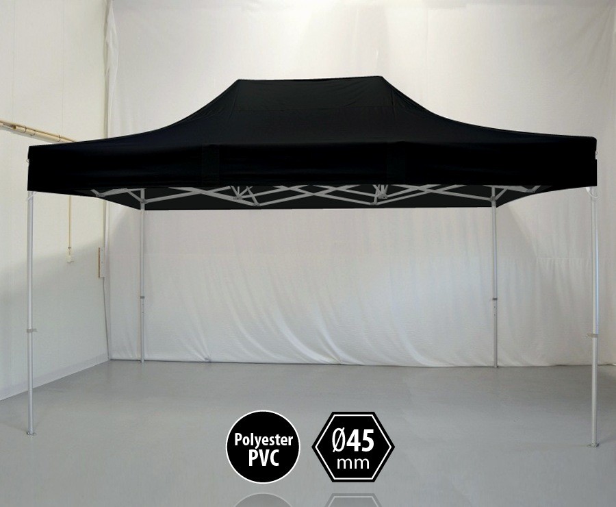 Tente pliante aluminium 3x4,5m noir gamme PRO 45, sans côtés