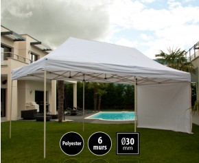 Tente pliante 3x6m loisirs couleur blanc acier et polyester