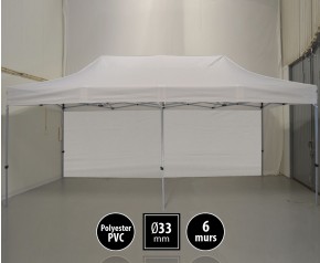 Tente pliante gamme SEMI PRO 3x6m blanc avec pack 6 murs HD