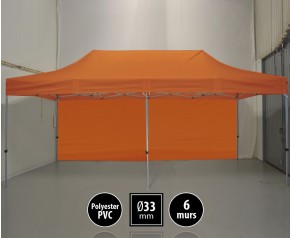 Tente pliante gamme SEMI PRO 3x6m orange avec pack 6 murs HD