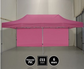 Tente pliante gamme SEMI PRO 3x6m rose avec pack 6 murs HD