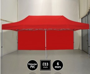 Tente pliante gamme SEMI PRO 3x6m rouge avec pack 6 murs HD