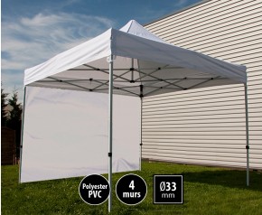 Tente pliante acier SEMI-PRO 3mx3m Blanche + sac de transport + 4 murs