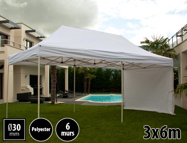 Tente pliante 3x6m loisirs couleur blanc acier et polyester mini