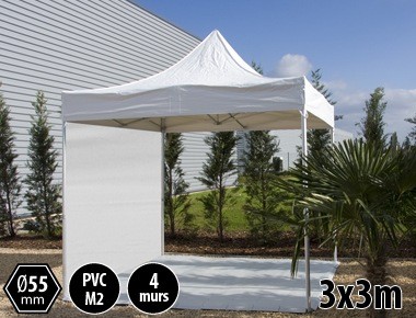 Tente pliante PRO+ 55 aluminium 3x3m blanc + 4 murs