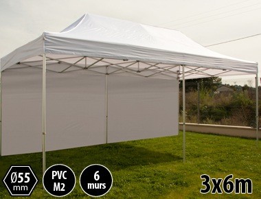 Tente pliante PRO+ 55 aluminium 3x6m blanc + 6 murs