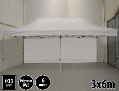 Tente pliante gamme SEMI PRO 3x6m blanc avec pack 6 murs