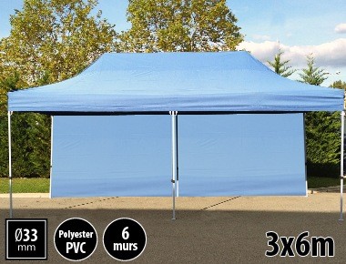 Tente pliante gamme SEMI PRO 3x6m bleu avec pack 6 murs