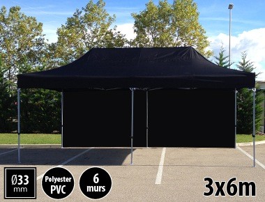 Tente pliante gamme SEMI PRO 3x6m noir avec pack 6 murs