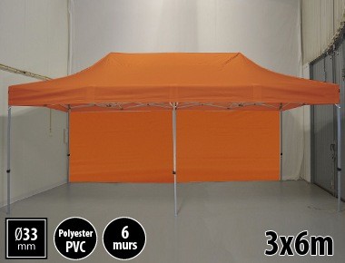 Tente pliante gamme SEMI PRO 3x6m orange avec pack 6 murs