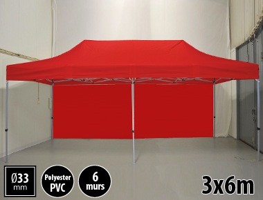 Tente pliante gamme SEMI PRO 3x6m rouge avec pack 6 murs