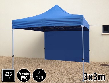 Tente pliante SEMI PRO métal 3x3m bleu avec murs