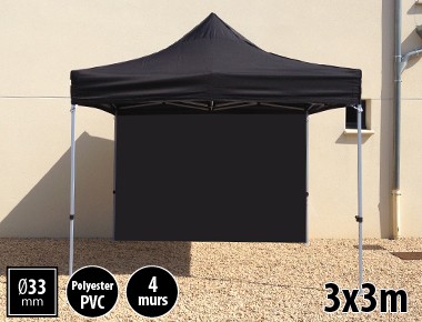 Tente pliante SEMI PRO métal 3x3m noir avec murs