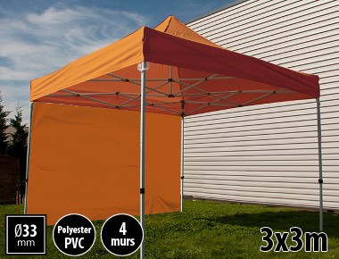 Tente pliante SEMI PRO métal 3x3m orange avec murs