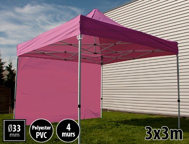 Tente pliante SEMI PRO métal 3x3m rose avec murs