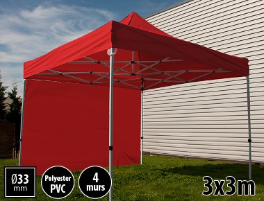 Tente pliante SEMI PRO métal 3x3m rouge avec murs