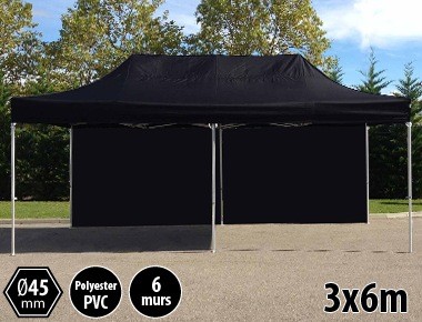 Tente pliante PRO aluminium 3x6m noir + 6 murs