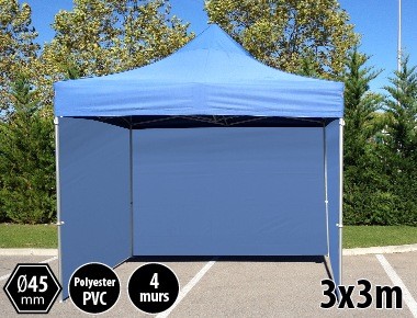 Tonnelle pliante PRO aluminium 3x3m bleu + 4 murs