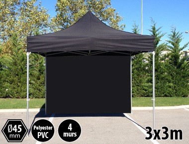 Tonnelle pliante PRO aluminium 3x3m noir + 4 murs