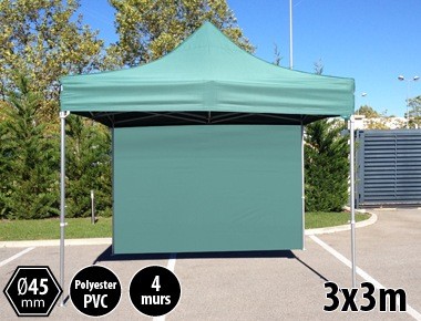 Tonnelle pliante PRO aluminium 3x3m vert + 4 murs