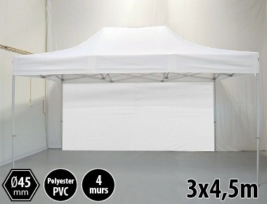 Tonnelle pliante PRO aluminium 3x45m blanc + 4 murs