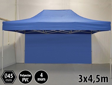 Tonnelle pliante PRO aluminium 3x45m bleu + 4 murs